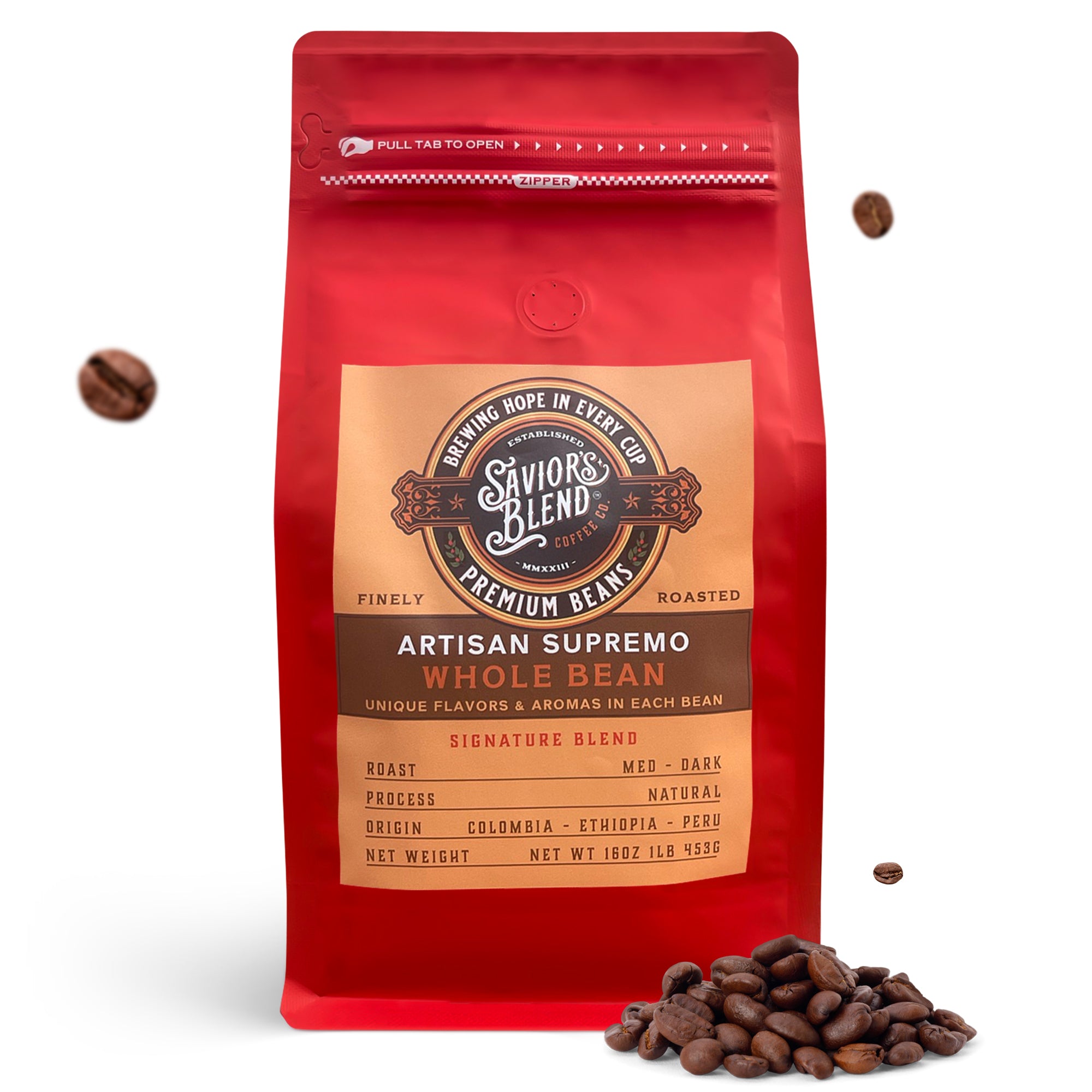 Savior’s Blend Artisan Supremo, delivering a smooth, full-bodied coffee experience.