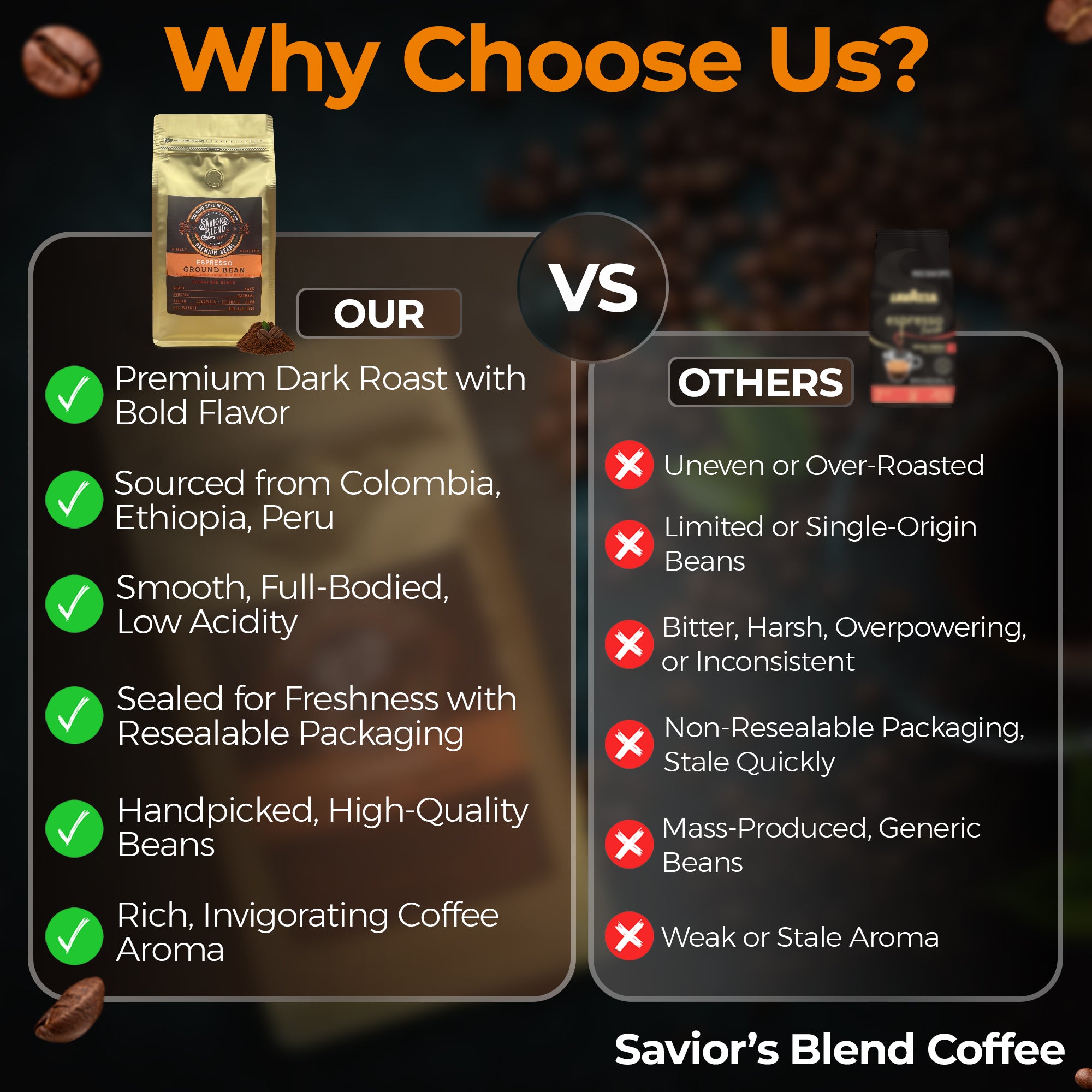 A cup of bold and smooth Savior’s Blend Espresso, crafted for true coffee lovers.