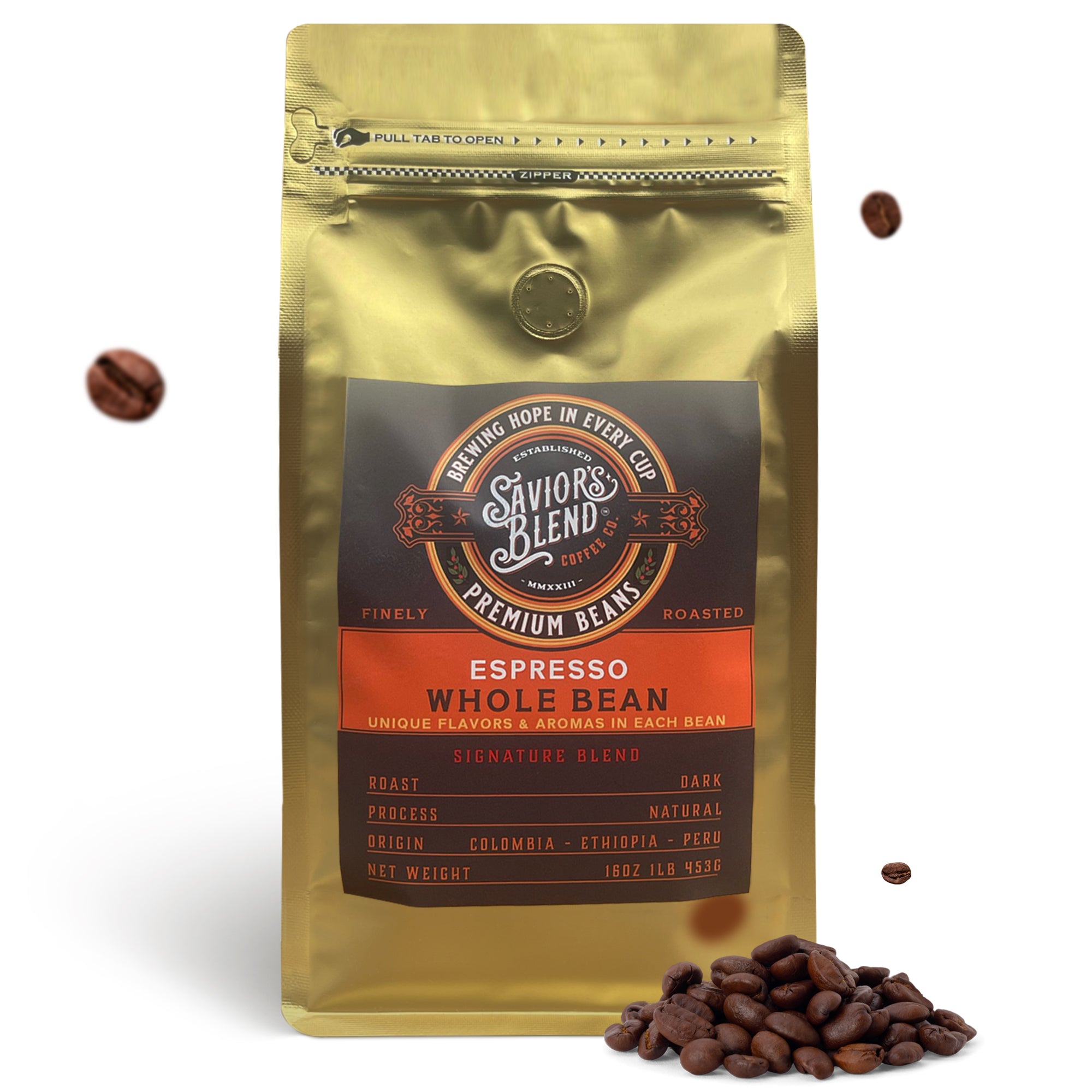 A freshly pulled shot of Savior’s Blend Espresso with a golden crema.